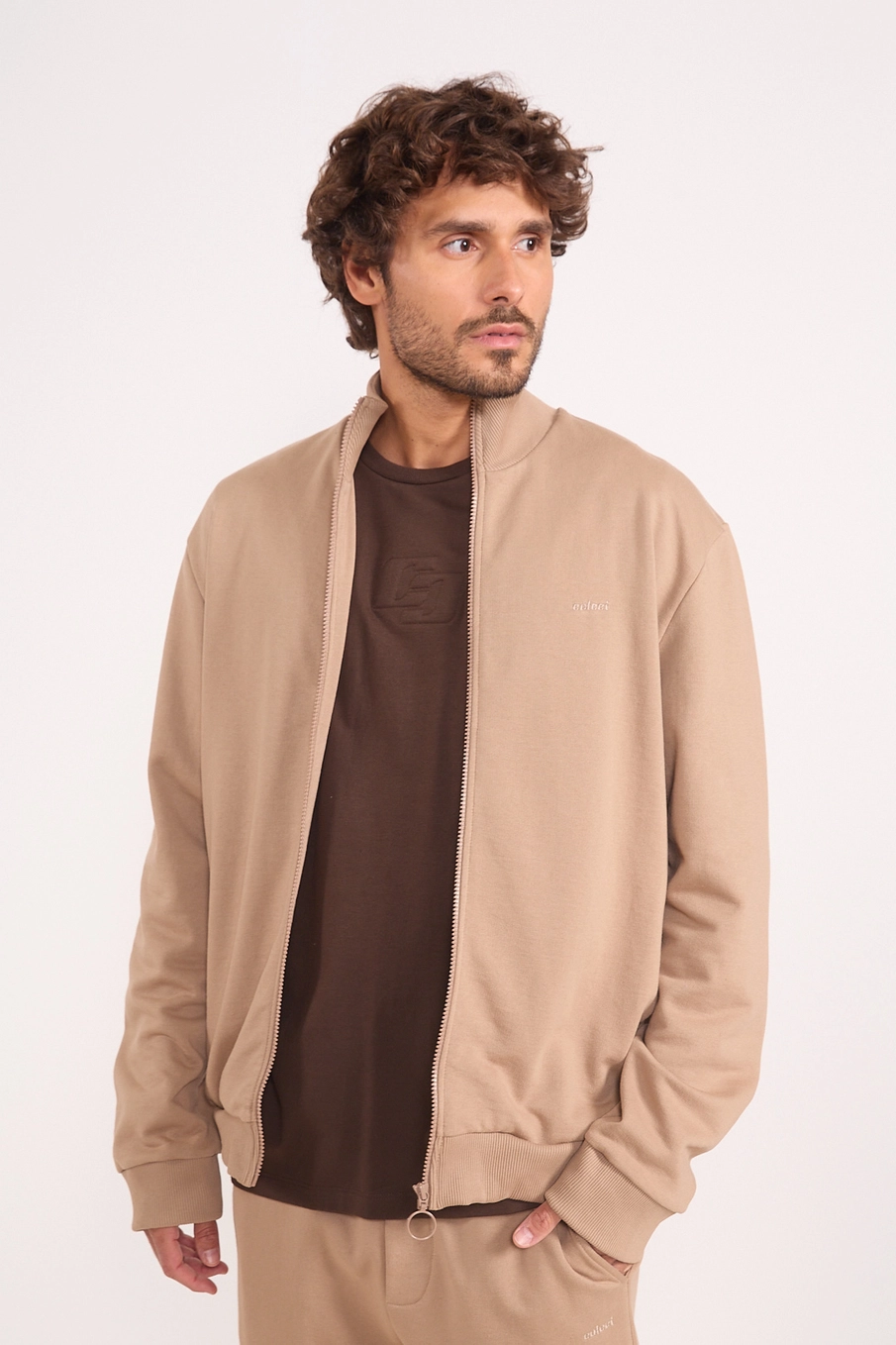 Jaqueta De Moletom Zip Bege