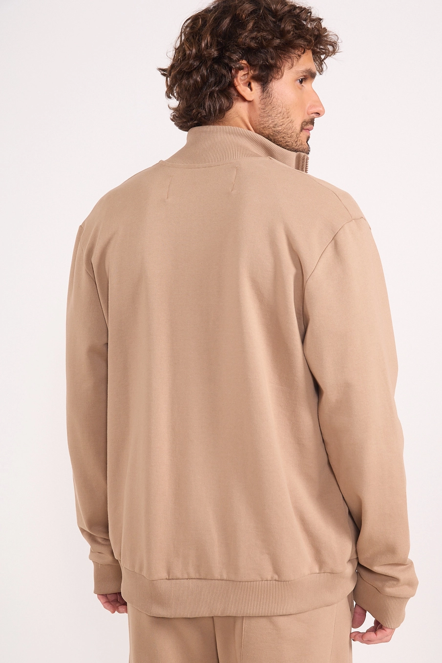 Jaqueta De Moletom Zip Bege