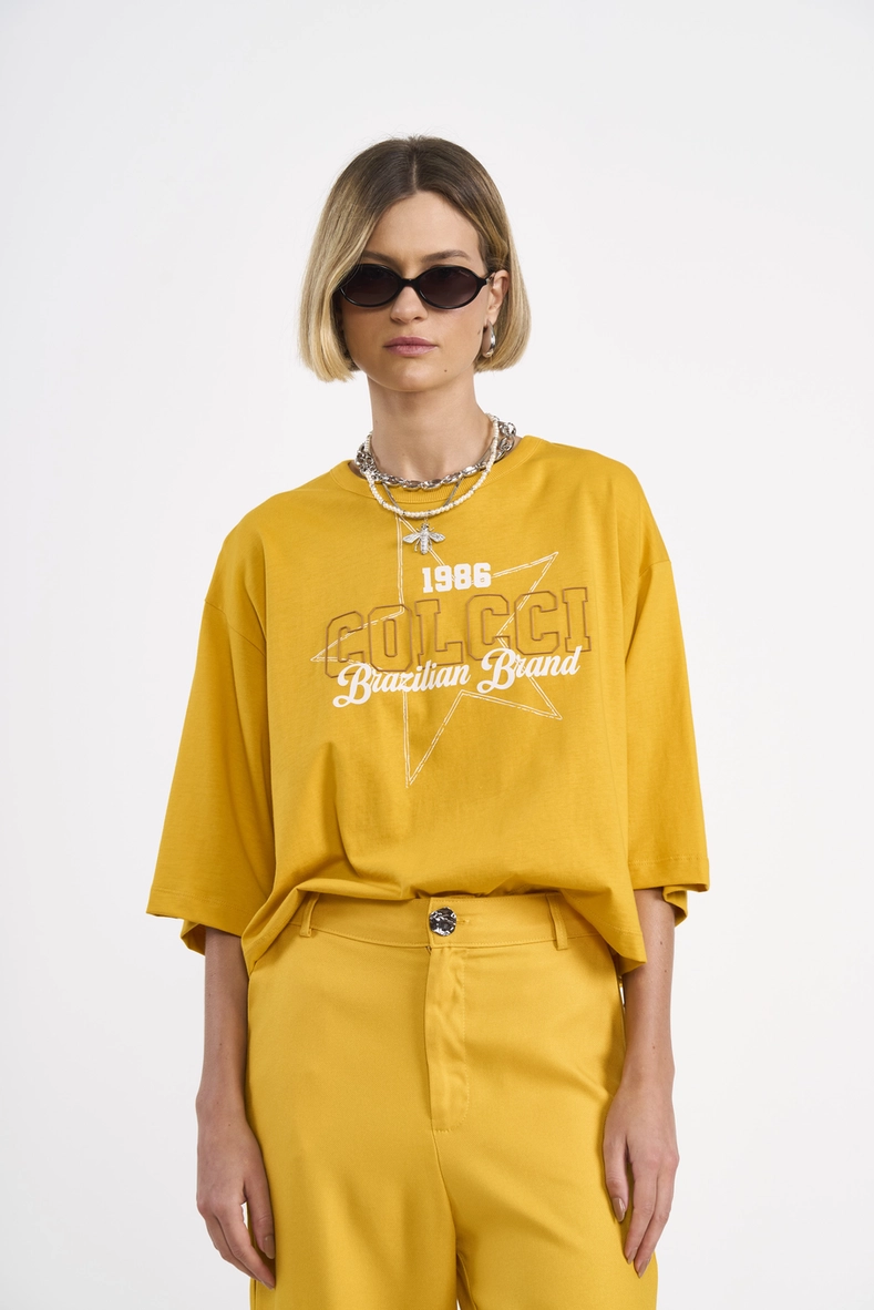 Camiseta Cropped Oversized Estampa Gráfica