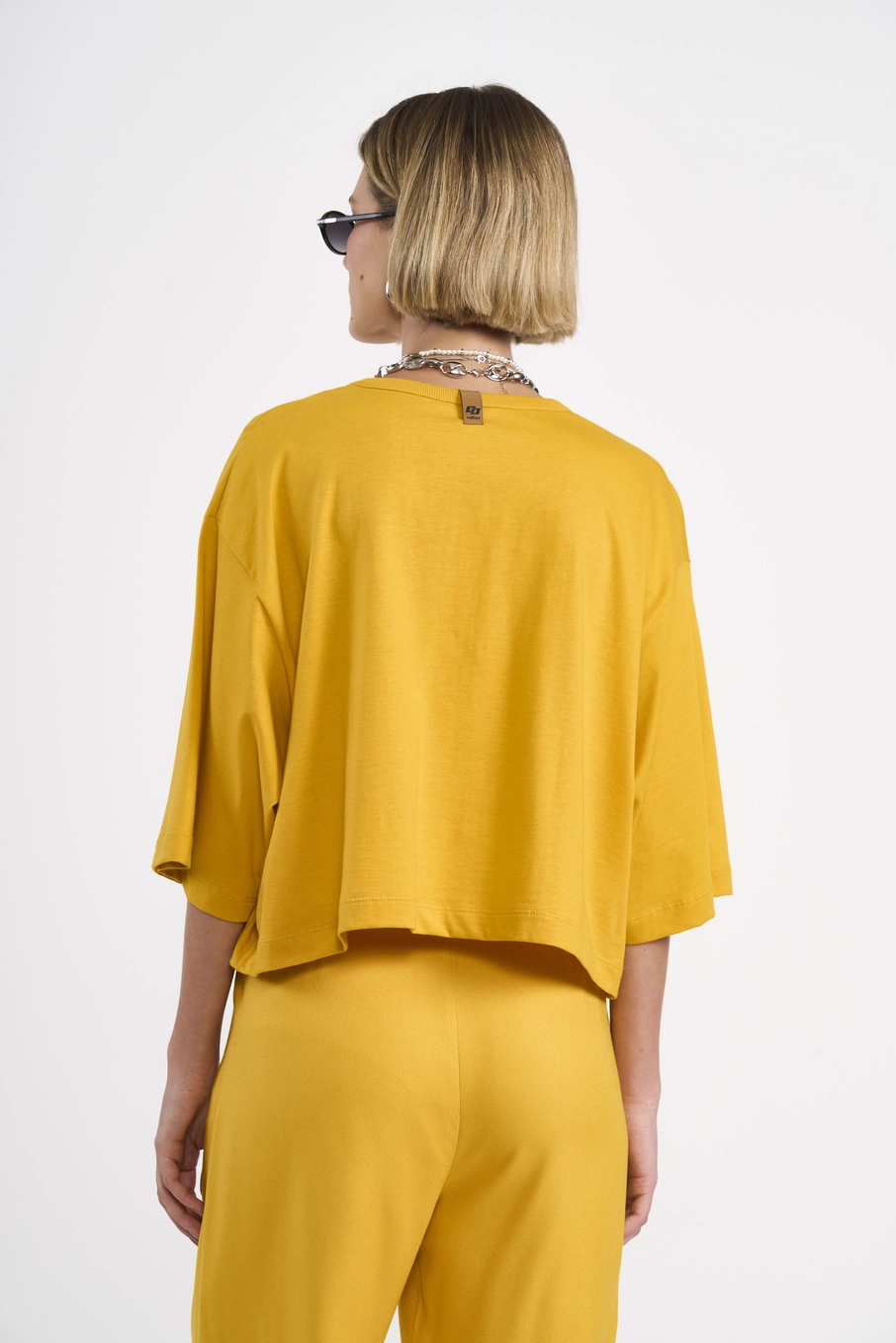 Camiseta Cropped Oversized Estampa Gráfica Amarelo