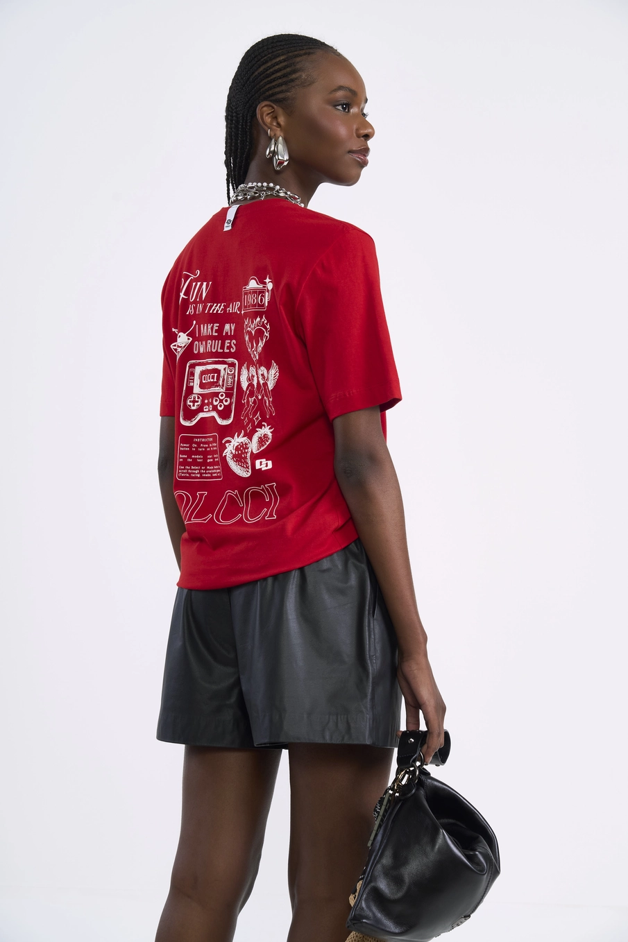 Camiseta Reta Com Estampa Frontal E Costas Vermelho