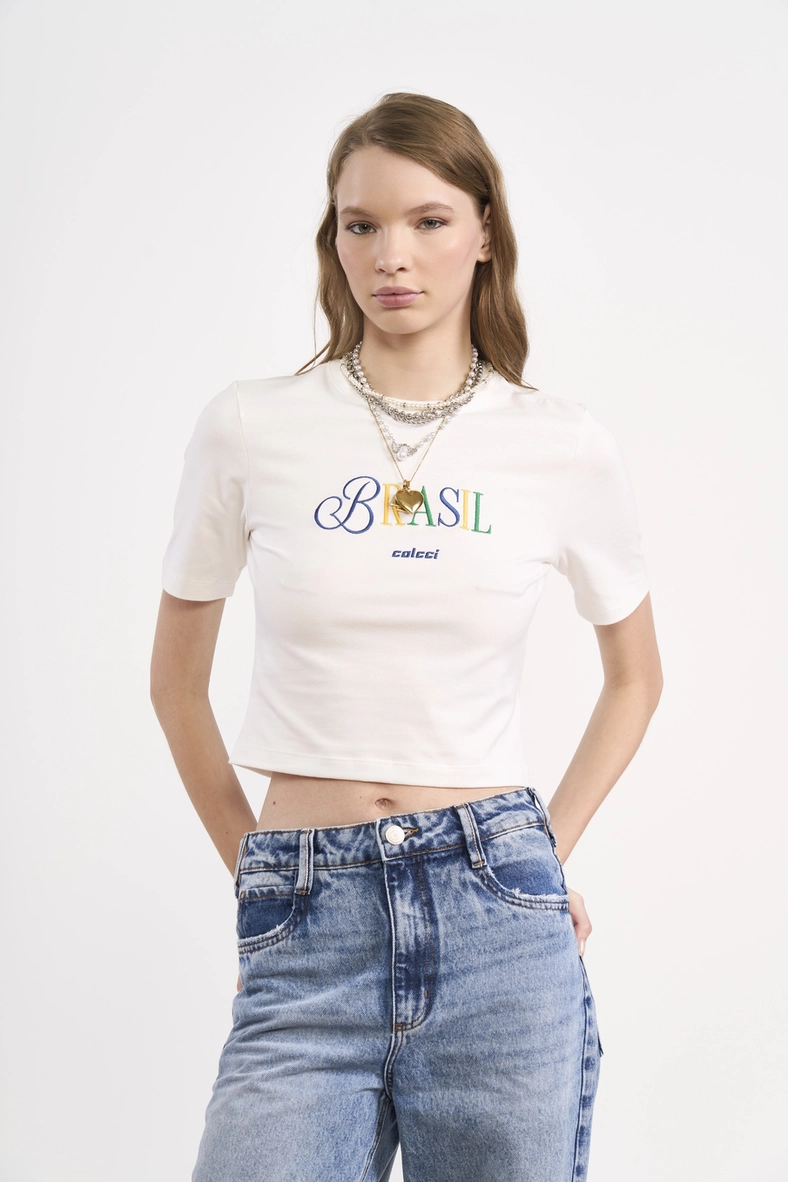 Camiseta Feminina Cropped Brasil Core