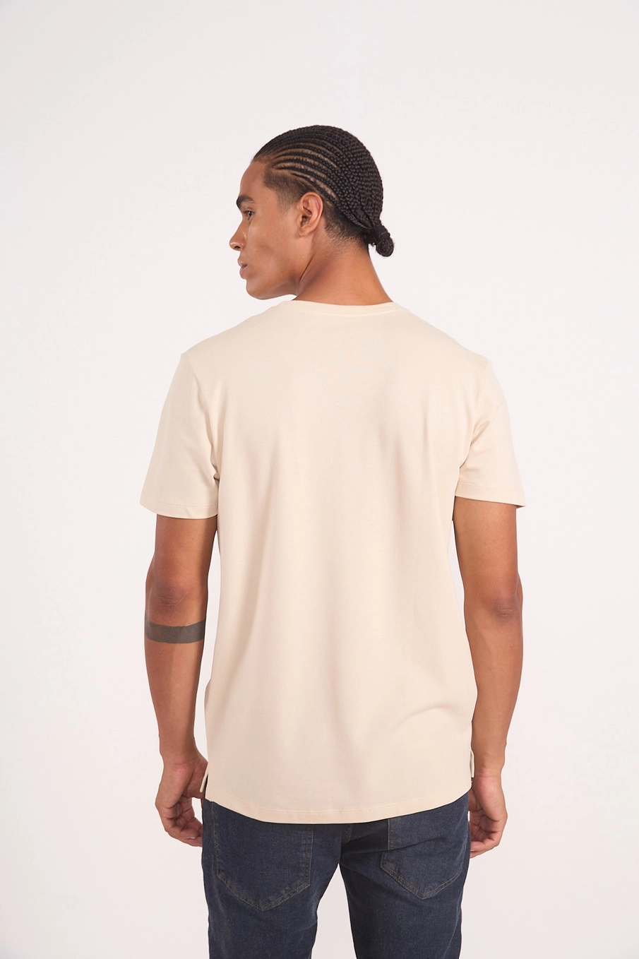 Camiseta Masculina Manga Curta Básica Bege