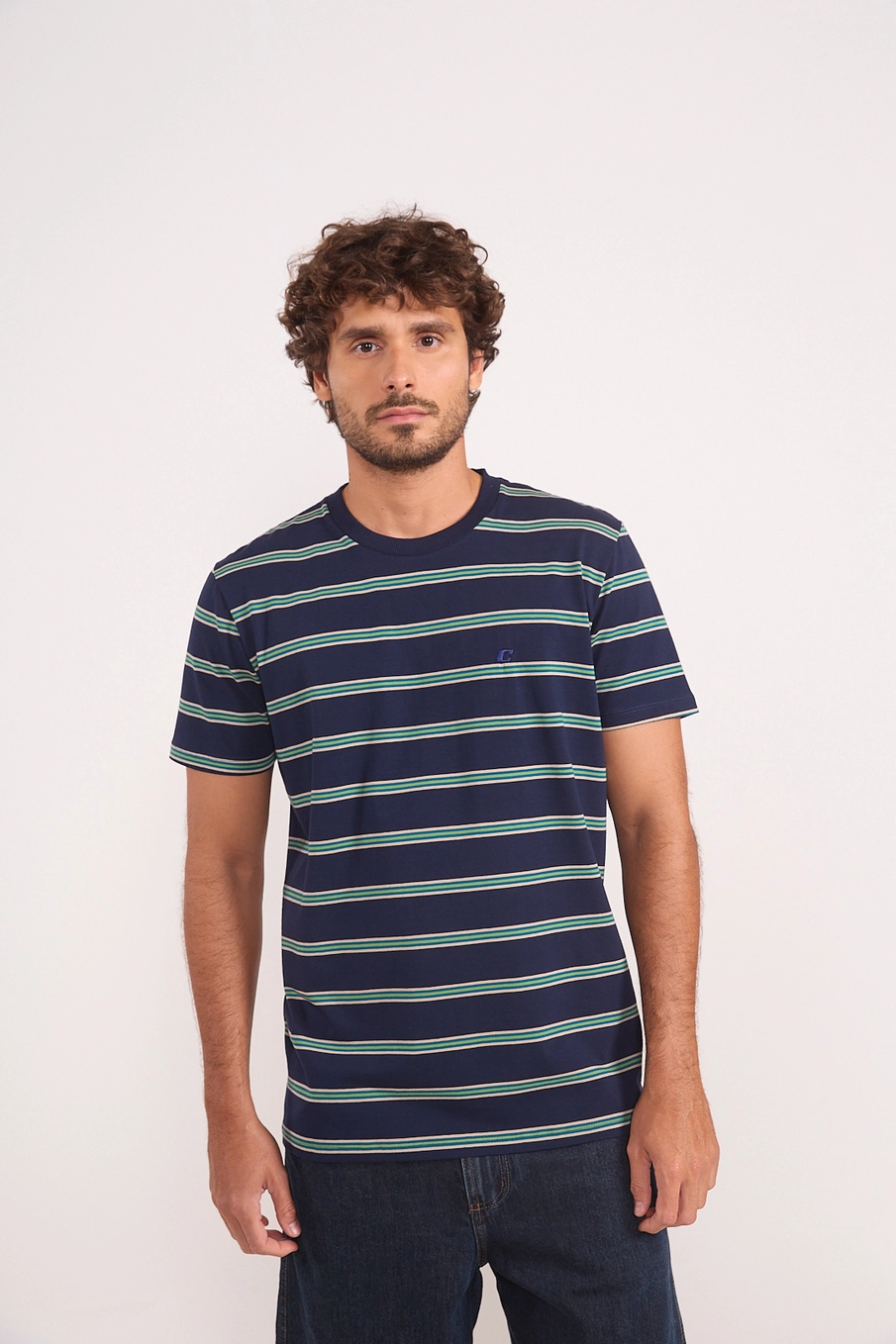 Camiseta Masculina Listrada Navy Estampados