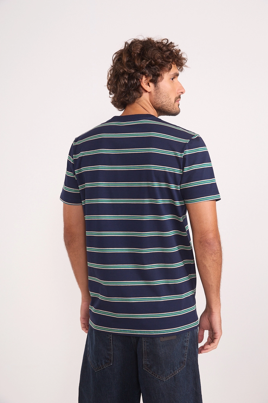 Camiseta Masculina Listrada Navy Estampados
