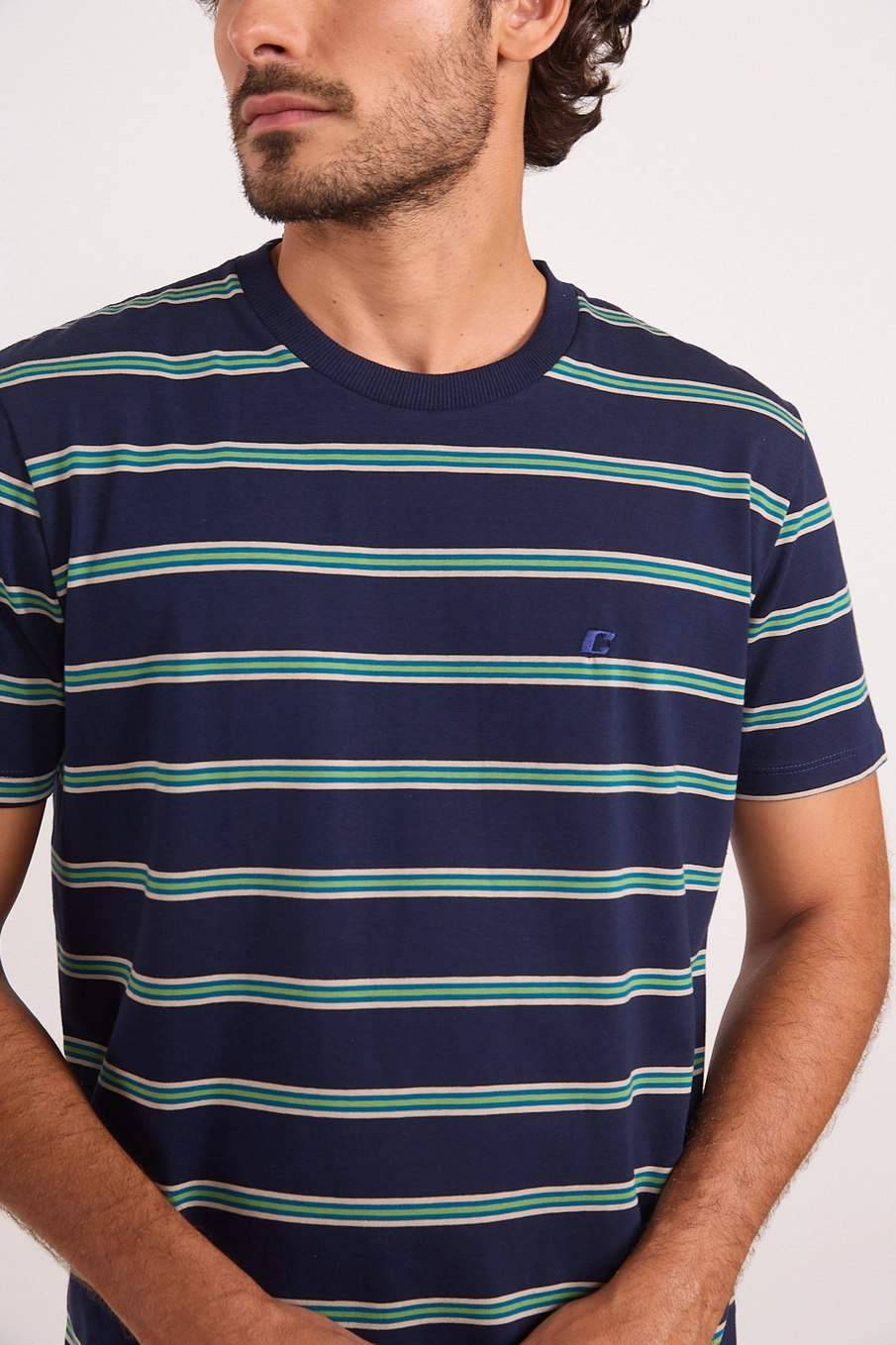 Camiseta Masculina Listrada Navy Estampados