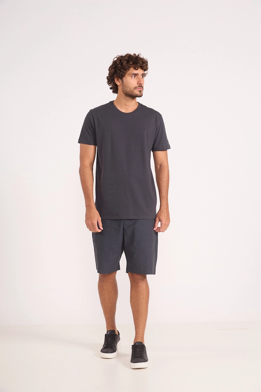 Camiseta Masculina De Algodão Slim Cinza