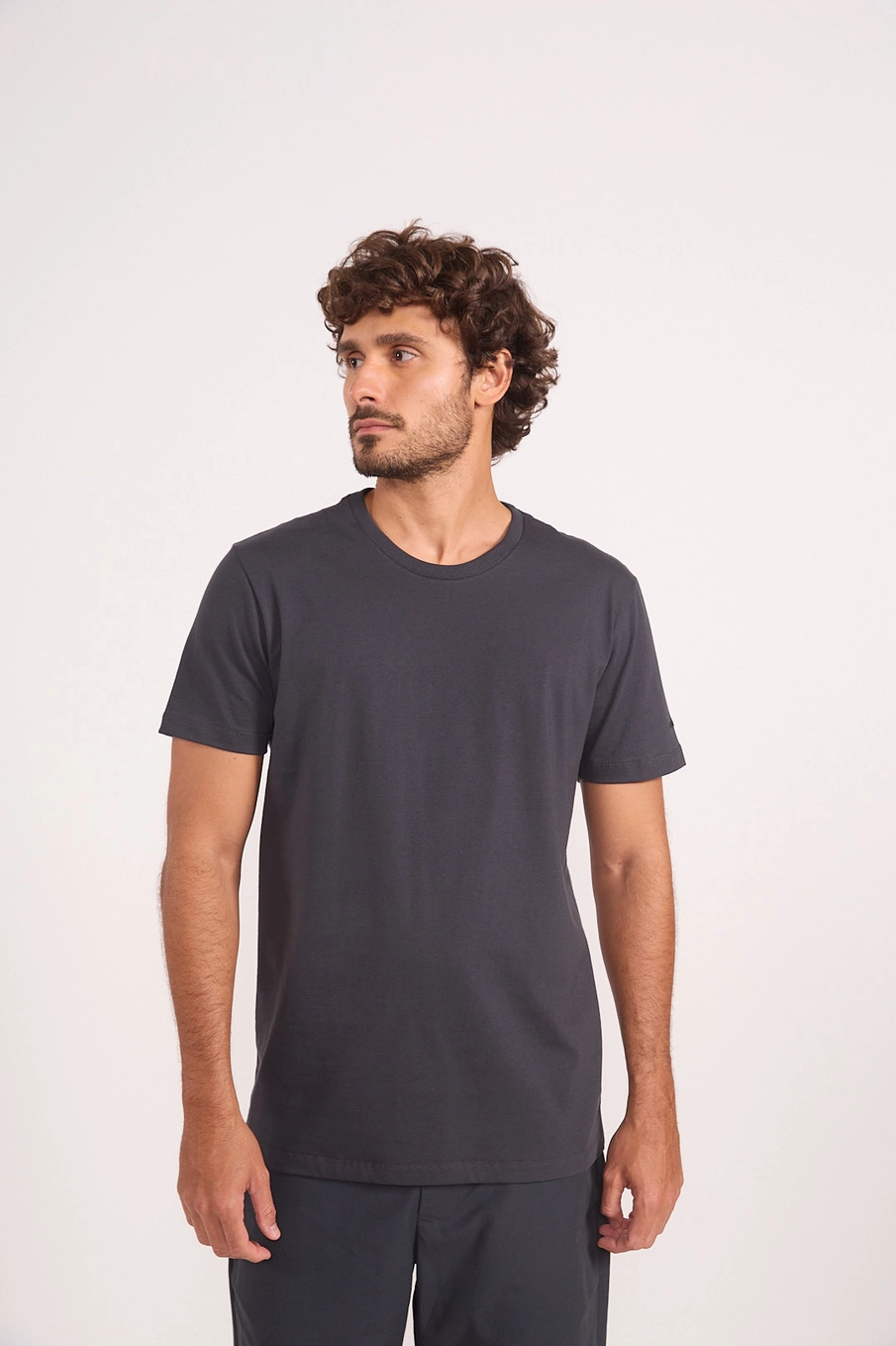 Camiseta Masculina De Algodão Slim Cinza