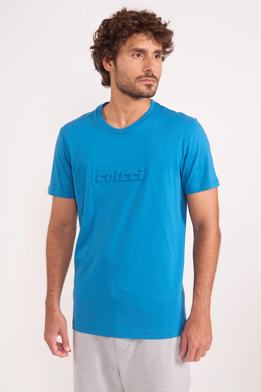 Camiseta Regular Com Logo Em Relevo Azul