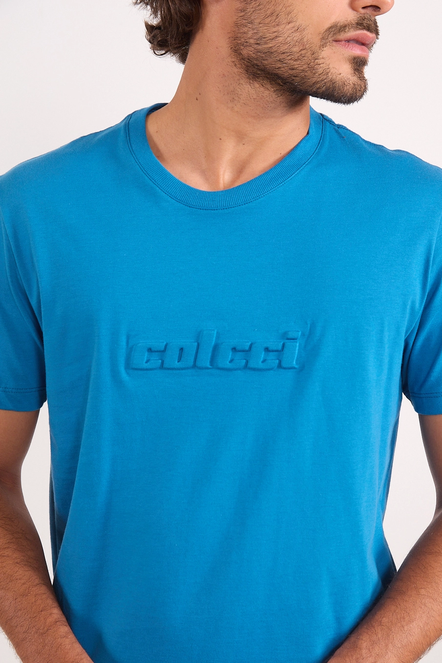 Camiseta Regular Com Logo Em Relevo Azul