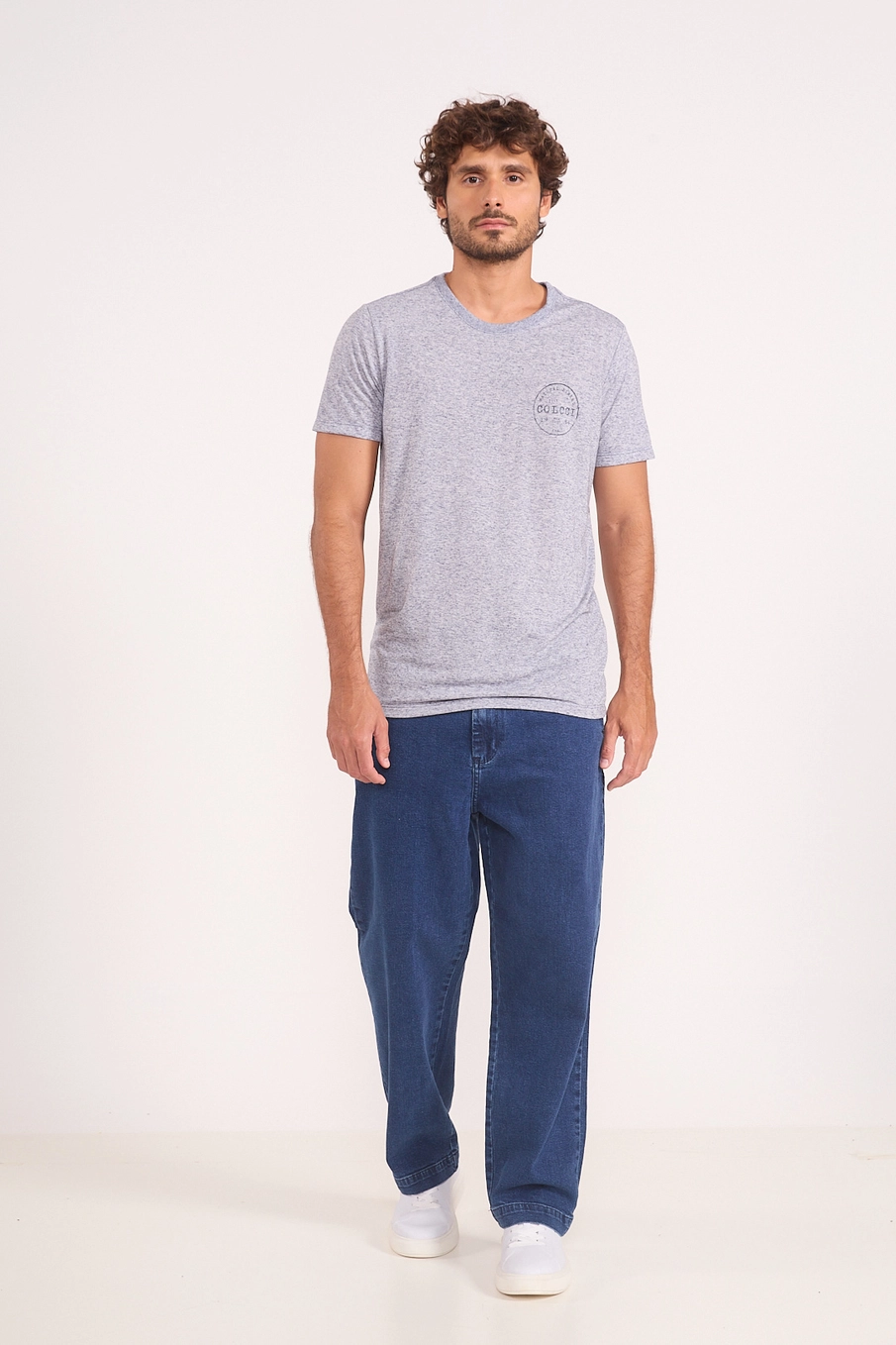 Camiseta Masculina De Poliéster E Linho Mescla Azul