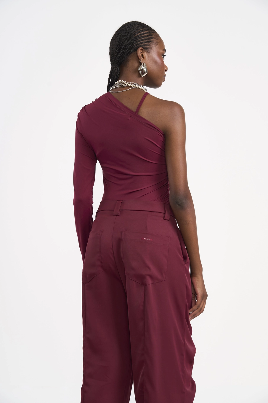 Blusa Assimétrica Com Franzido Bordô