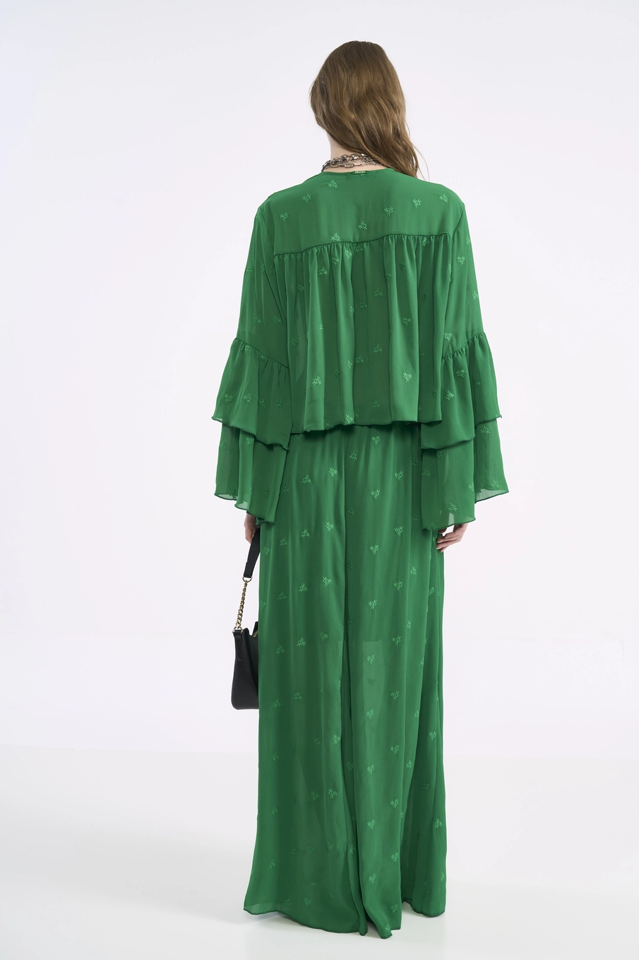 Blusa Ampla Com Camadas E Mangas Sino Verde Vanity