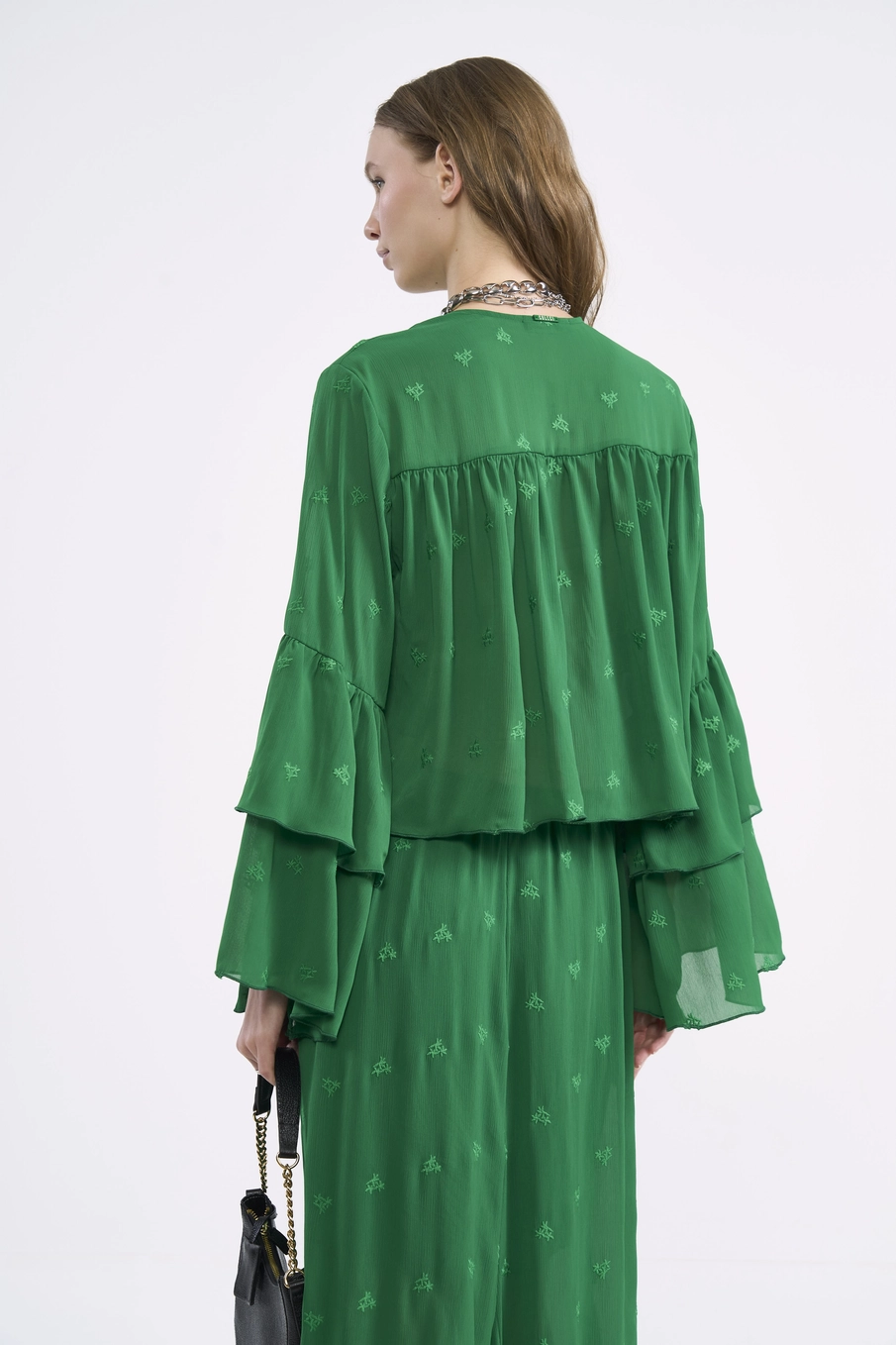 Blusa Ampla Com Camadas E Mangas Sino Verde Vanity