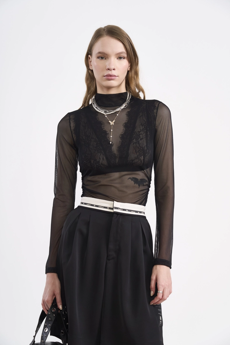 Blusa Cropped Renda E Tule