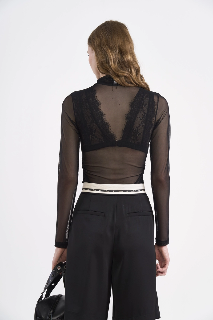 Blusa Cropped Renda E Tule Preto