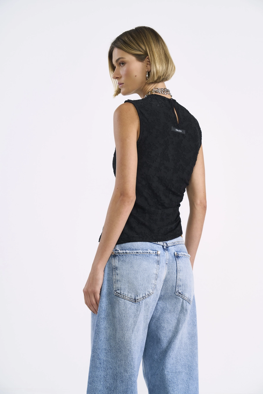 Blusa Justa Com Detalhe Lateral Drapeado Preto