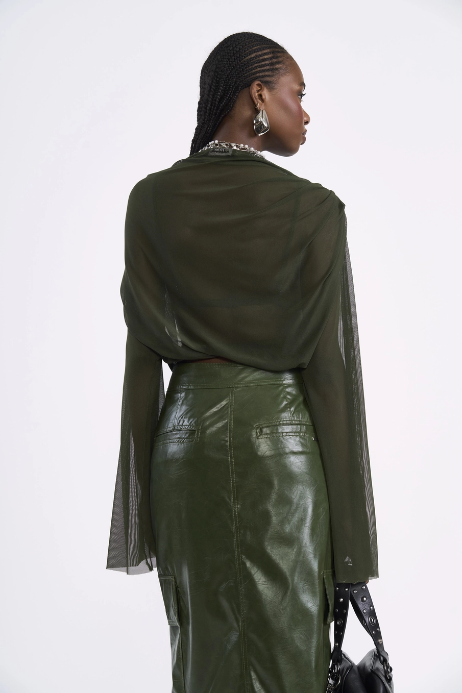 Blusa Cropped De Tule Drapeada Verde