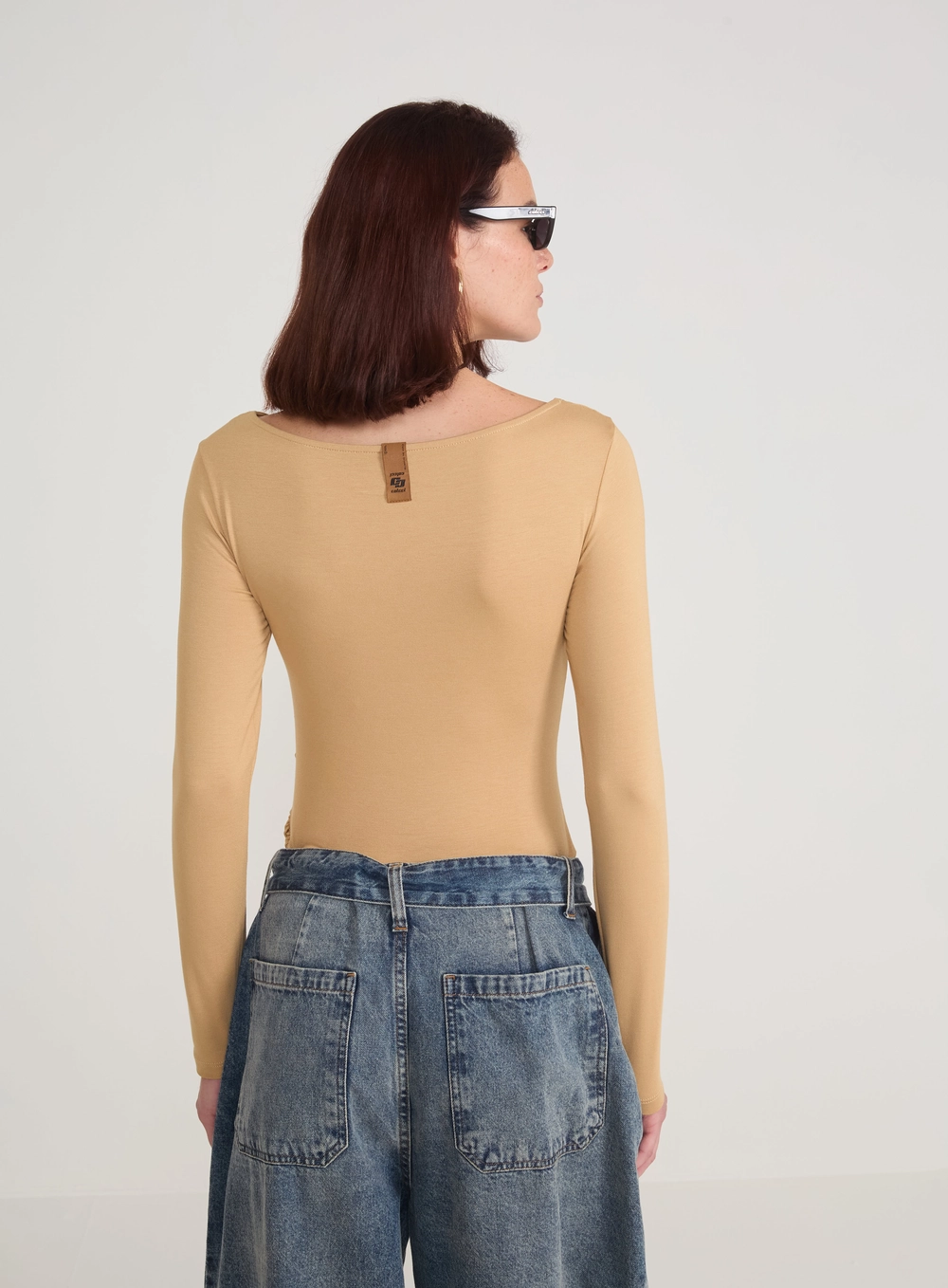 Blusa Manga Longa Drapeada Bege