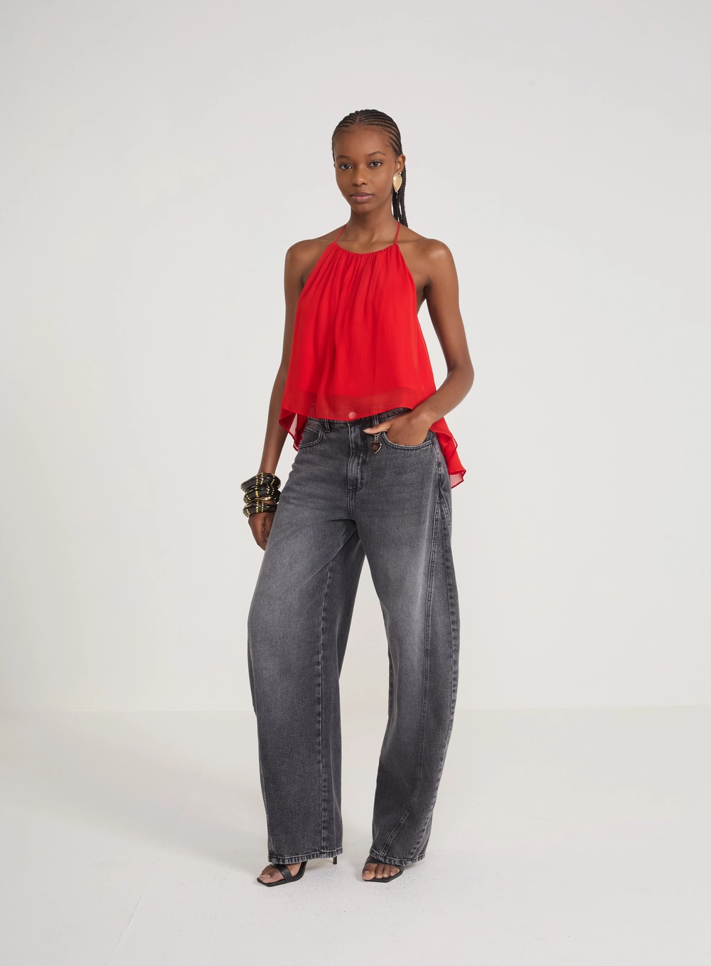 Blusa Frente Única Fluida Vermelho