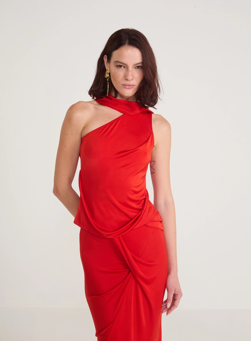 Blusa Assimétrica Gola Echarpe