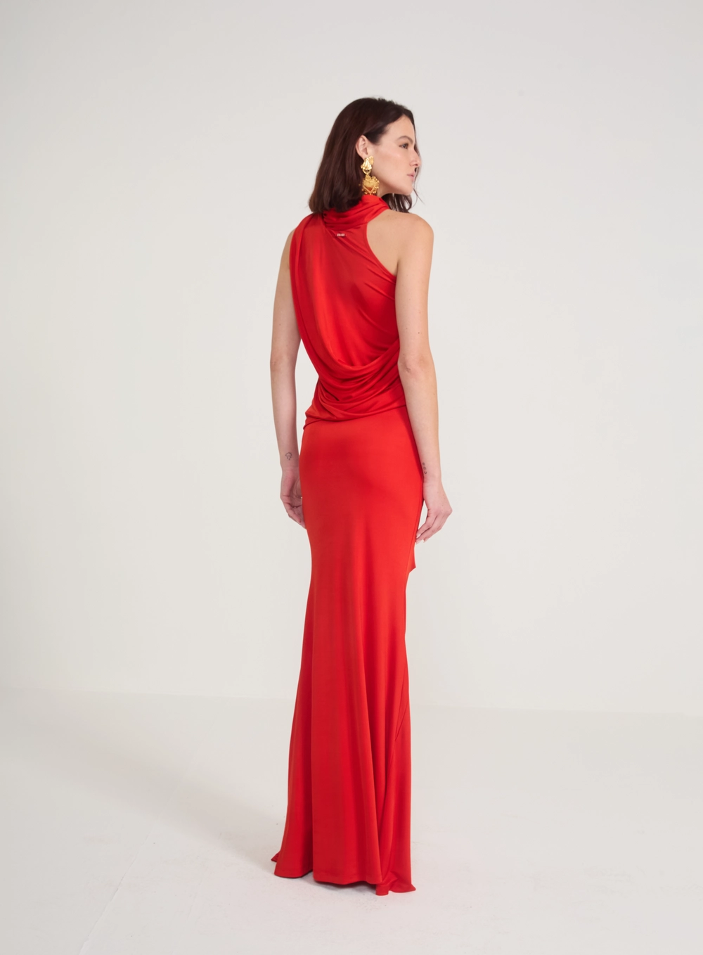 Blusa Assimétrica Gola Echarpe Vermelho