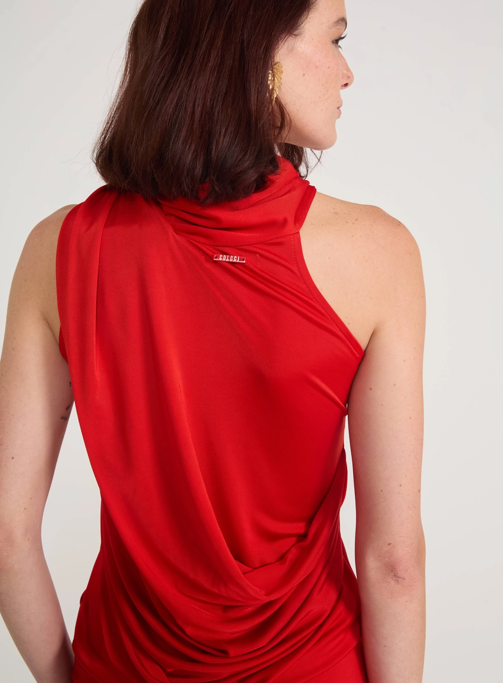 Blusa Assimétrica Gola Echarpe Vermelho