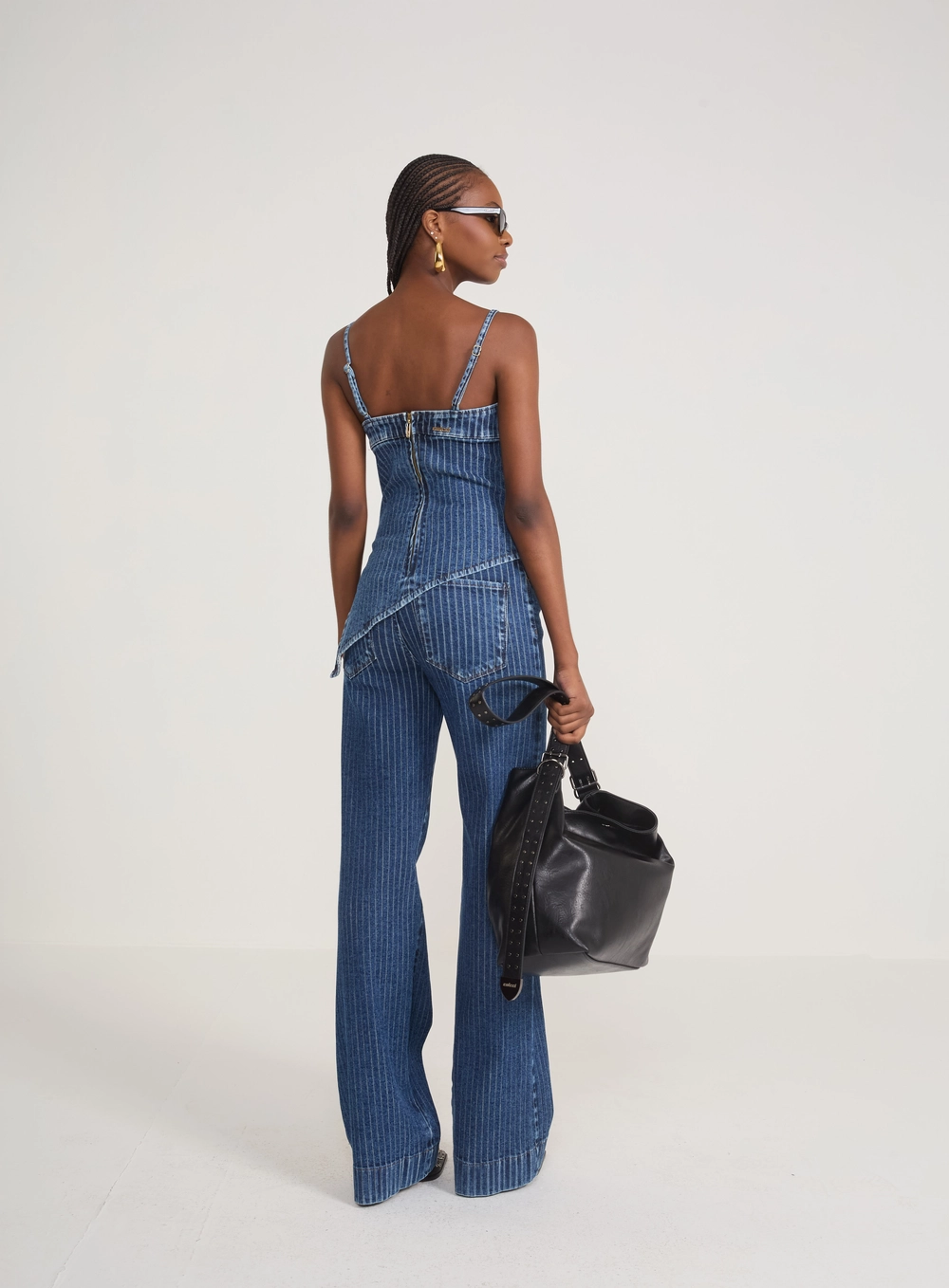 Blusa Jeans Estruturada Assimétrica Risca De Giz Índigo