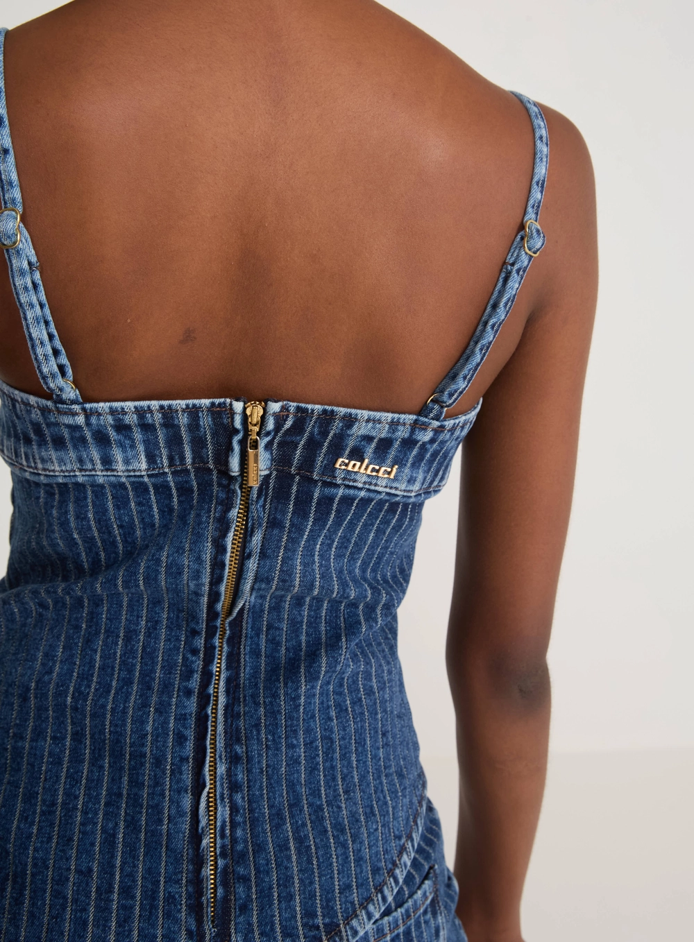 Blusa Jeans Estruturada Assimétrica Risca De Giz Índigo
