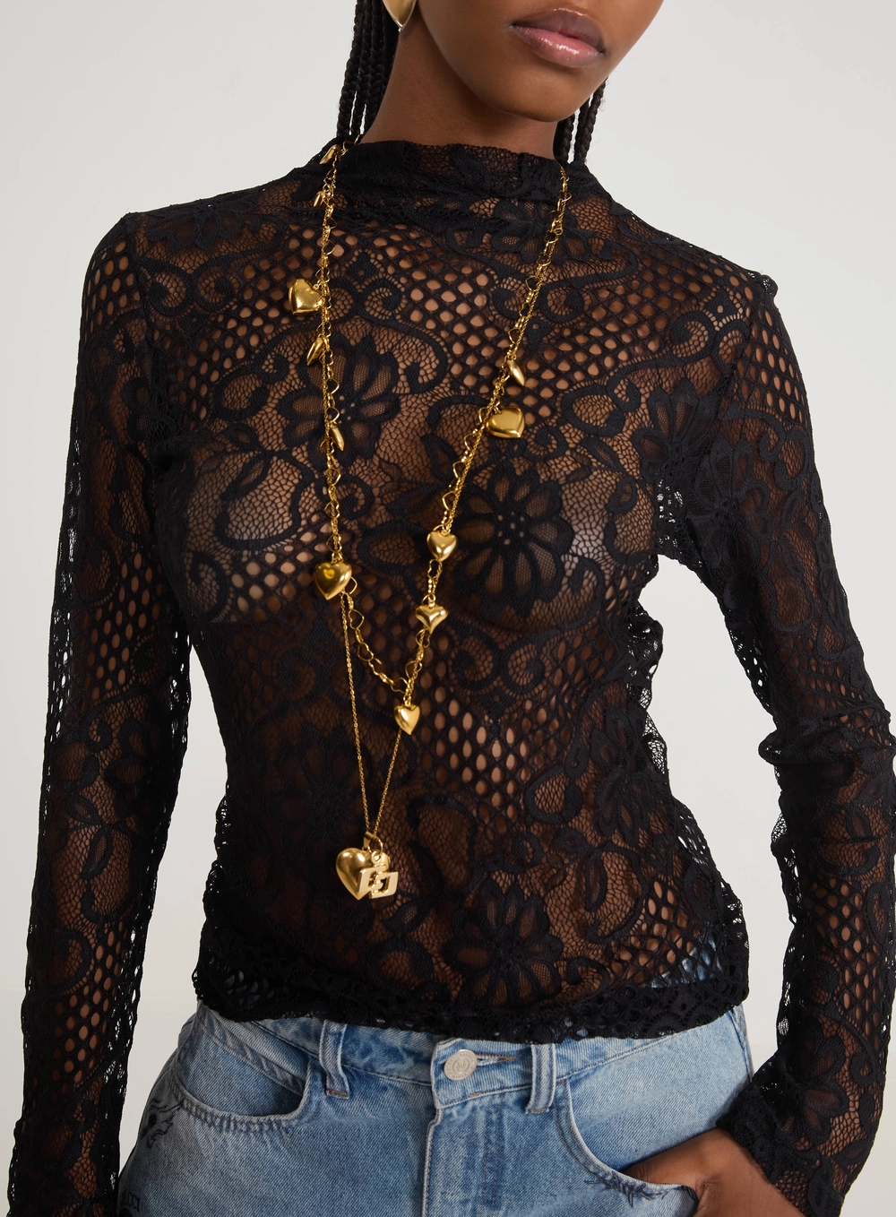 Blusa Gola Alta Renda Preto