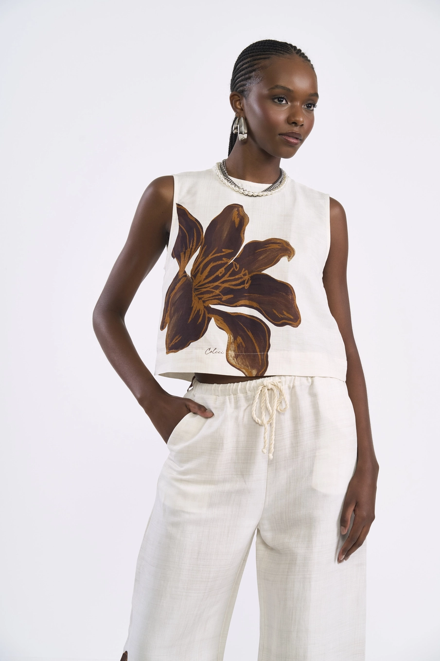 Blusa Maxi Flora Reta Com Linho Estampados