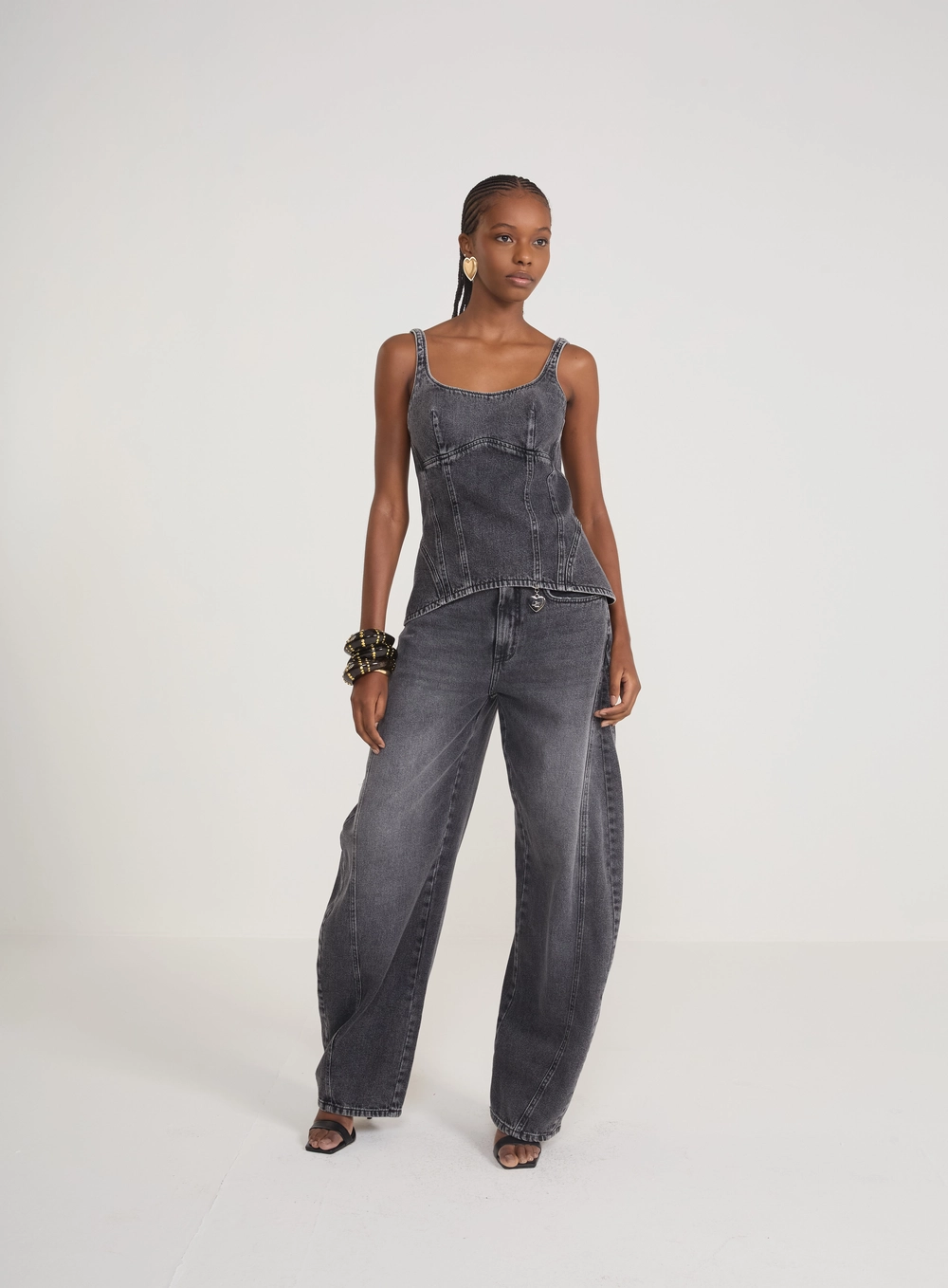 Blusa Corselet Jeans Indigo Preto