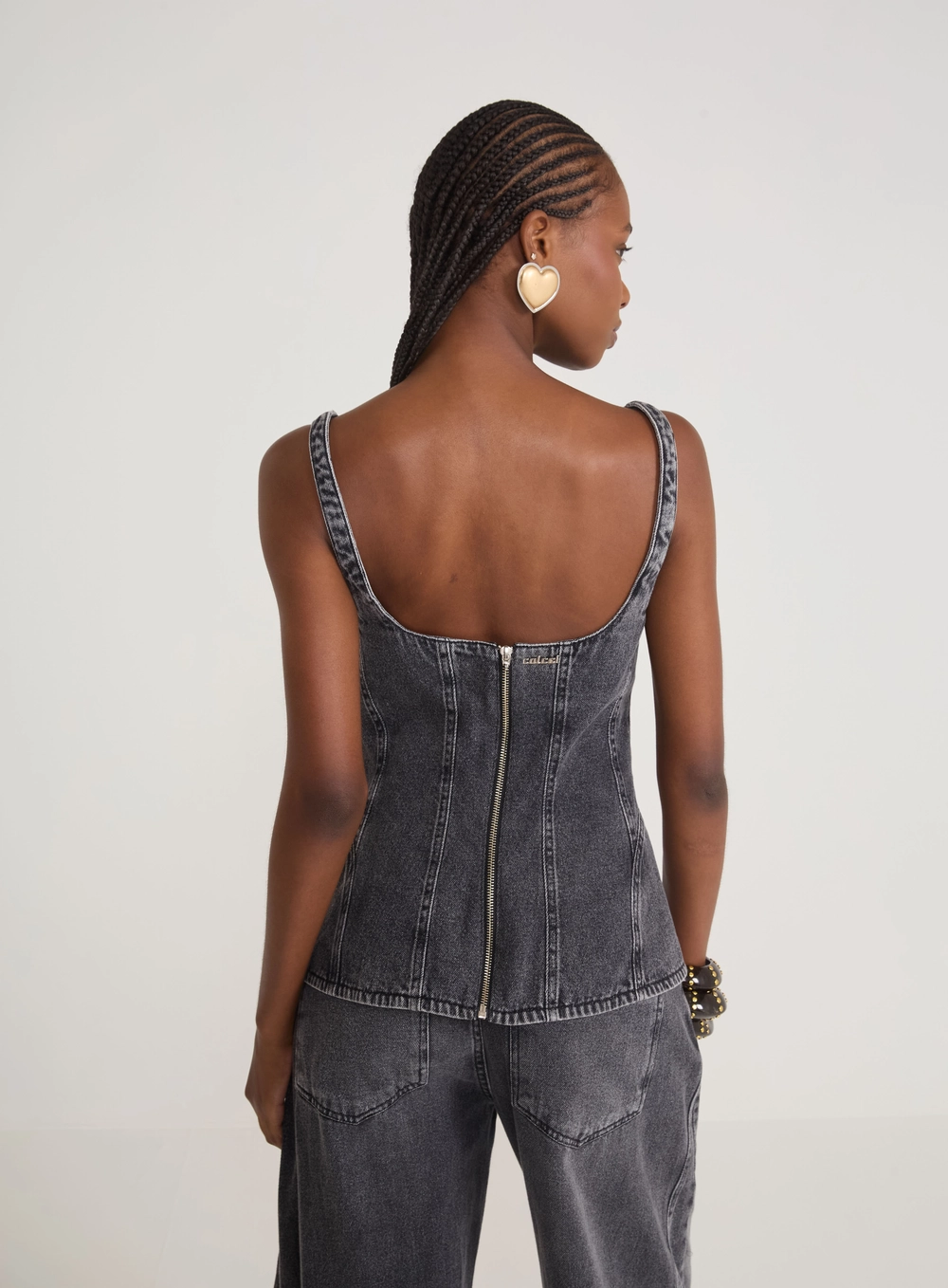 Blusa Corselet Jeans Indigo Preto