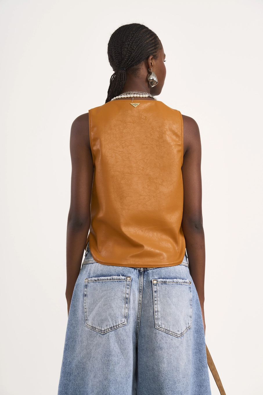 Blusa Sem Mangas Em Pu Reta Amarelo Pumpkin