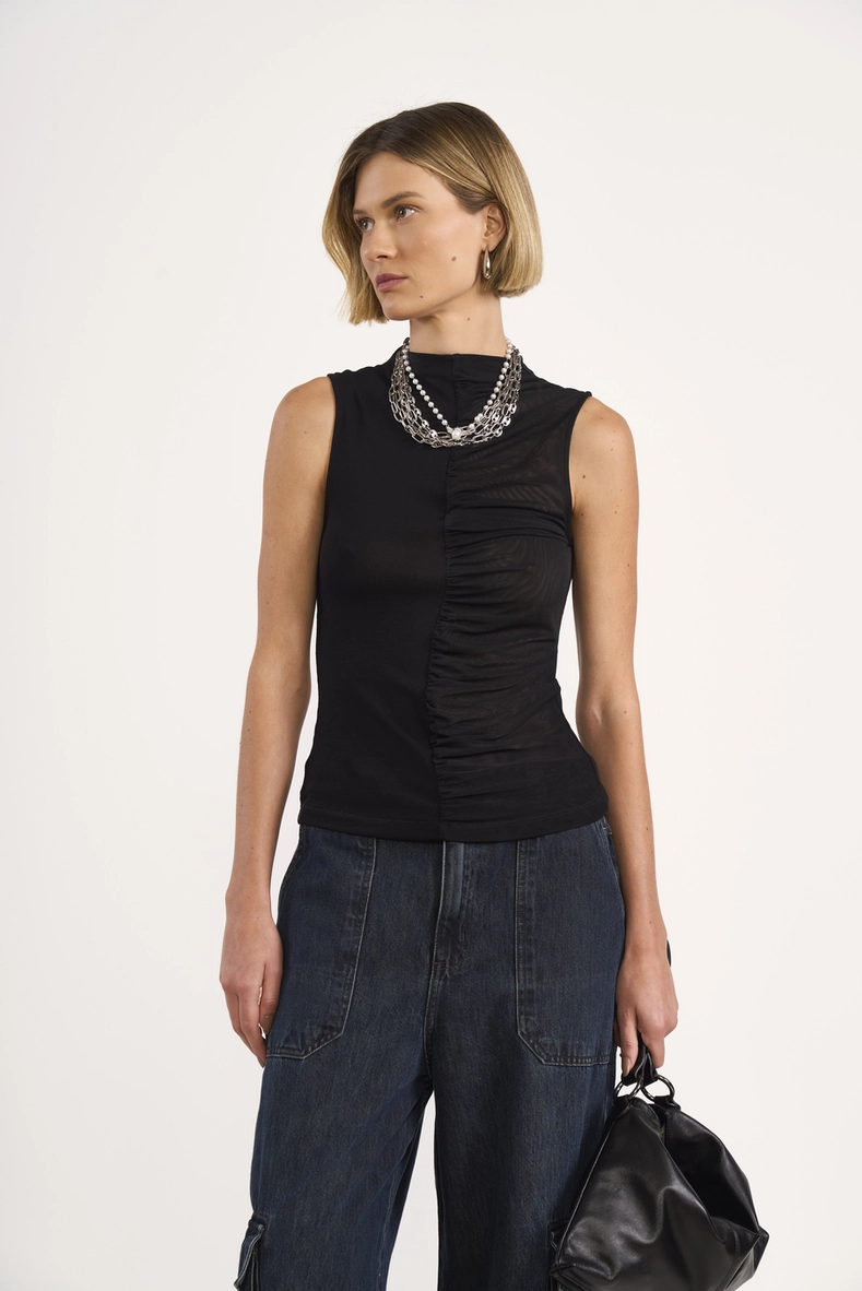 Blusa Slim Em Tule Com Drapeado