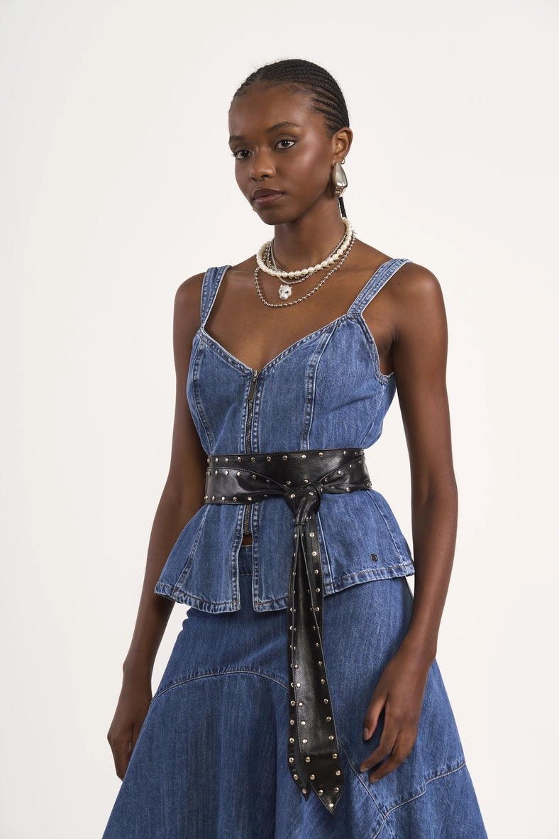 Blusa Corset Jeans Peplum