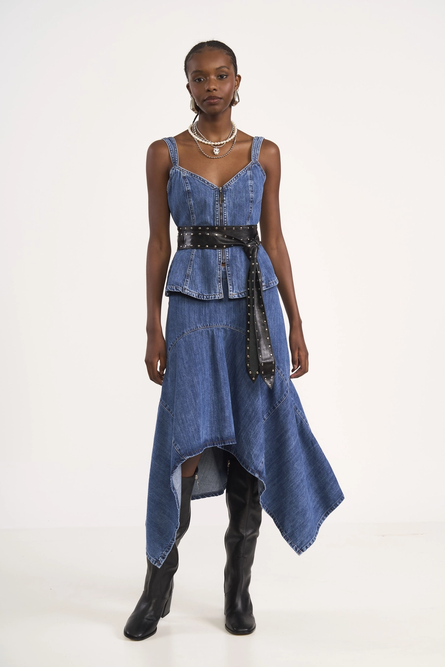 Blusa Corset Jeans Peplum Índigo