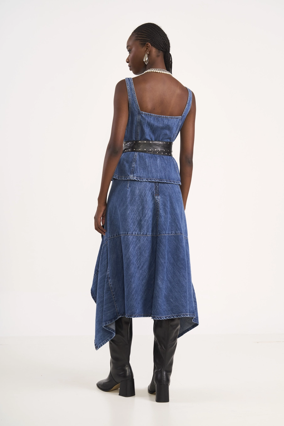 Blusa Corset Jeans Peplum Índigo