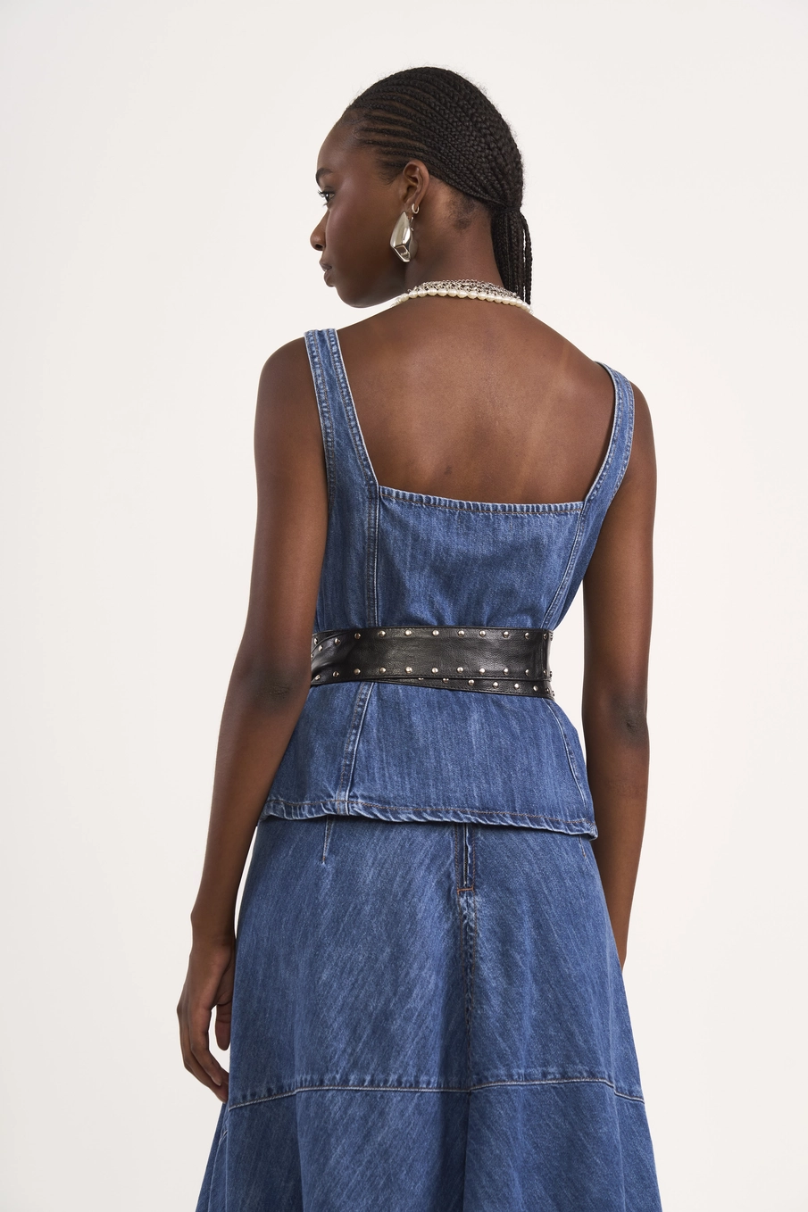 Blusa Corset Jeans Peplum Índigo