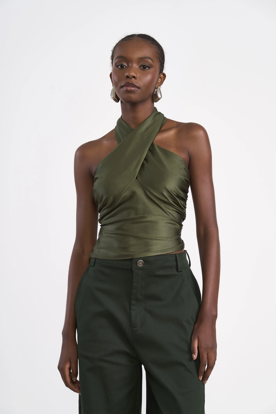 Blusa Halter Slim Metalizada Verde