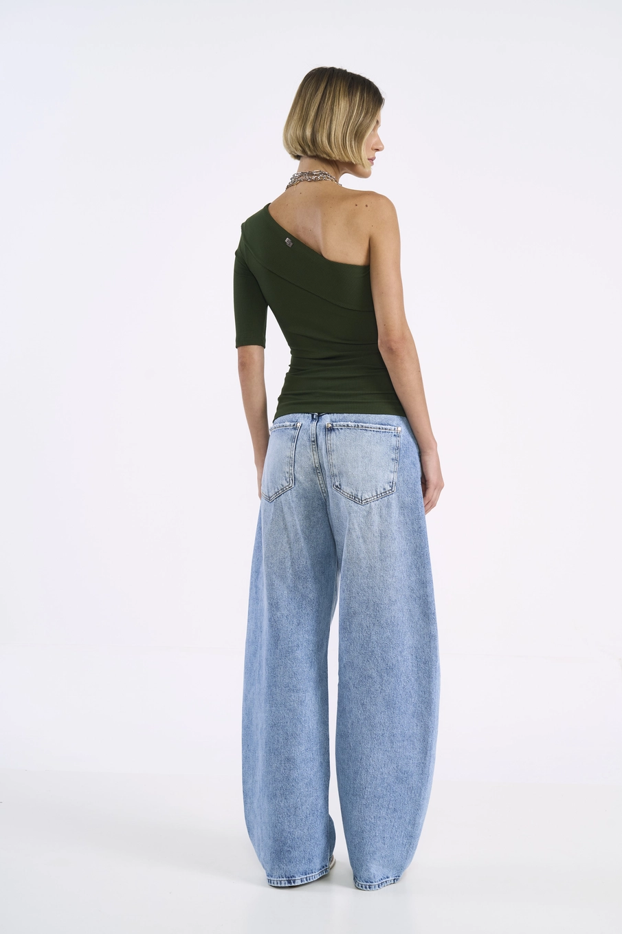 Blusa Canelada Um Ombro Só Verde