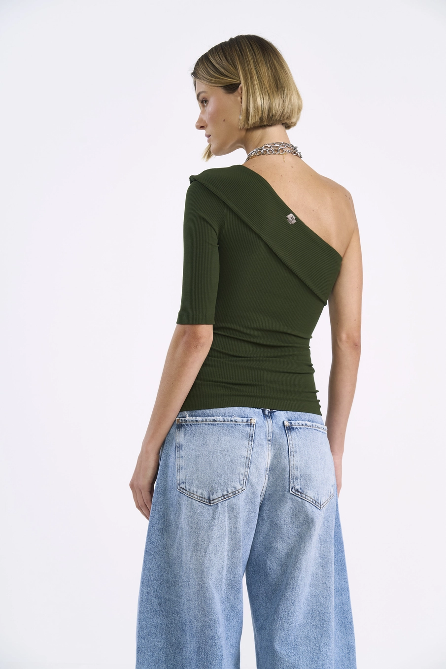 Blusa Canelada Um Ombro Só Verde