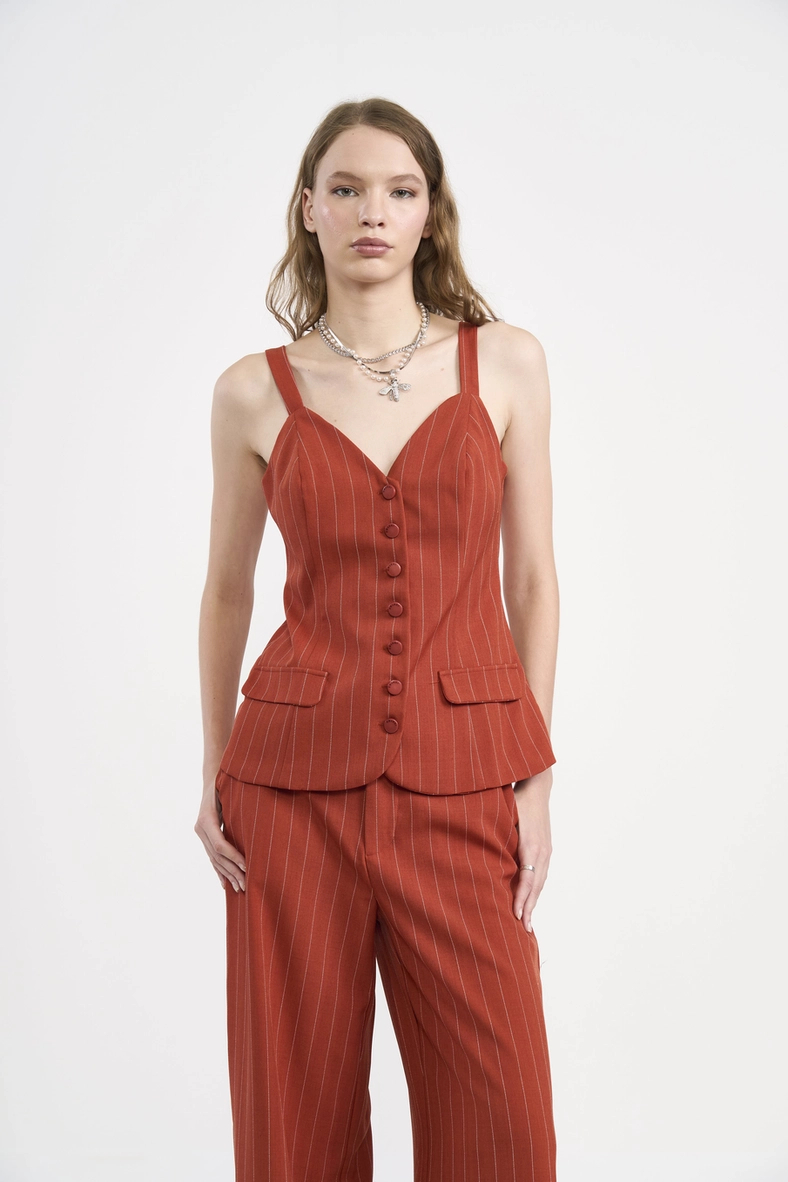 Blusa Estruturada Acinturada Com Risca De Giz