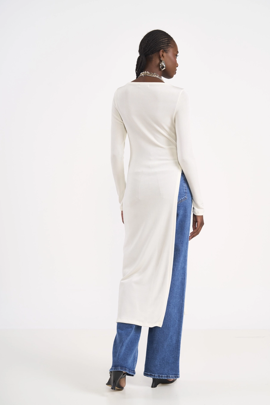 Blusa Longline Fenda Lateral Off Shell