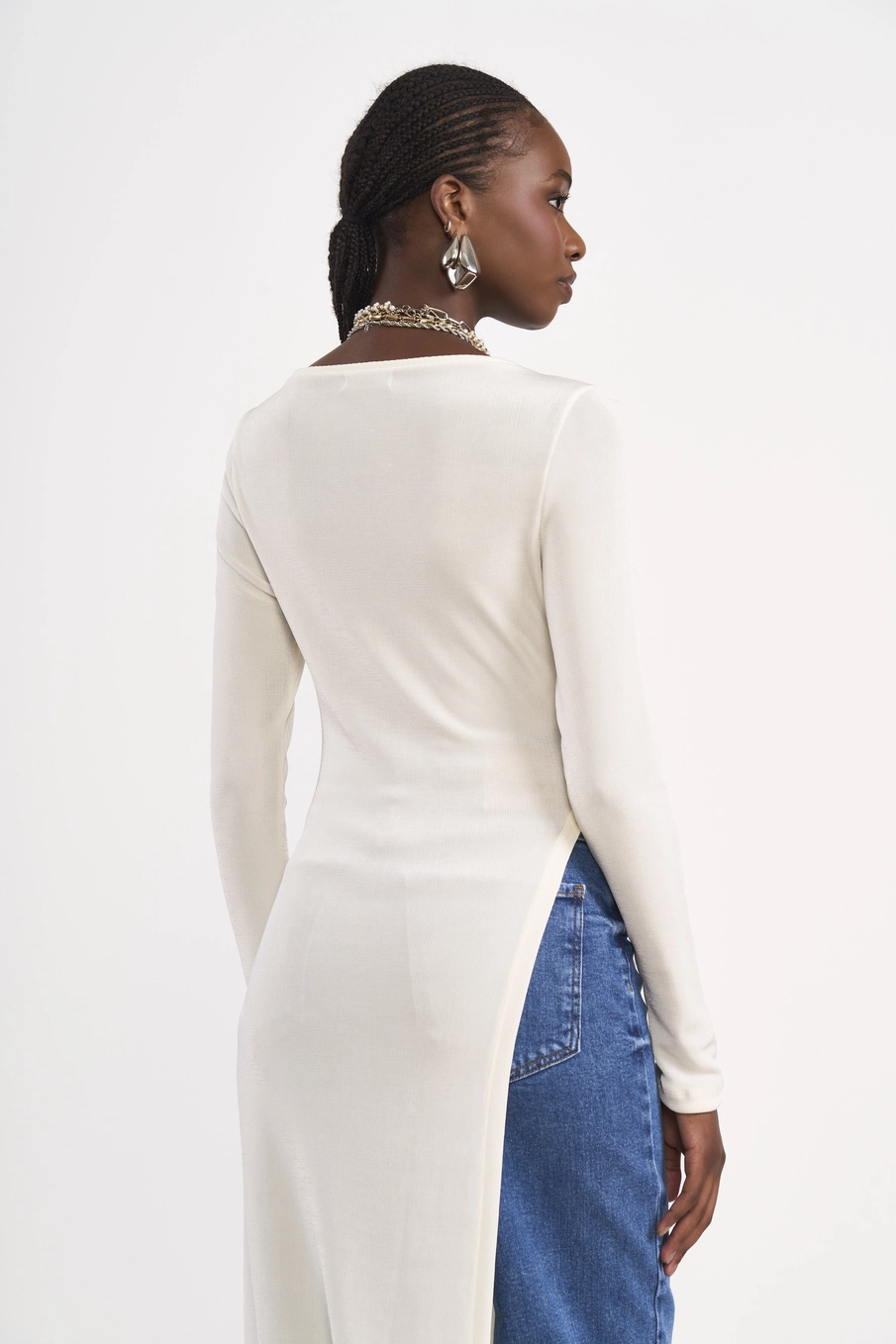 Blusa Longline Fenda Lateral Off Shell