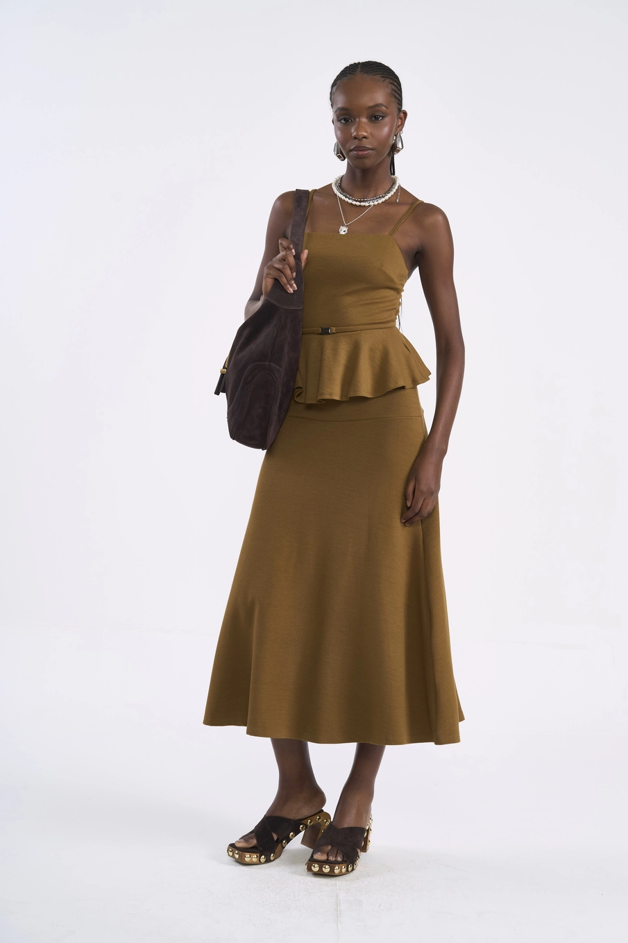 Blusa Cropped Com Peplum Marrom