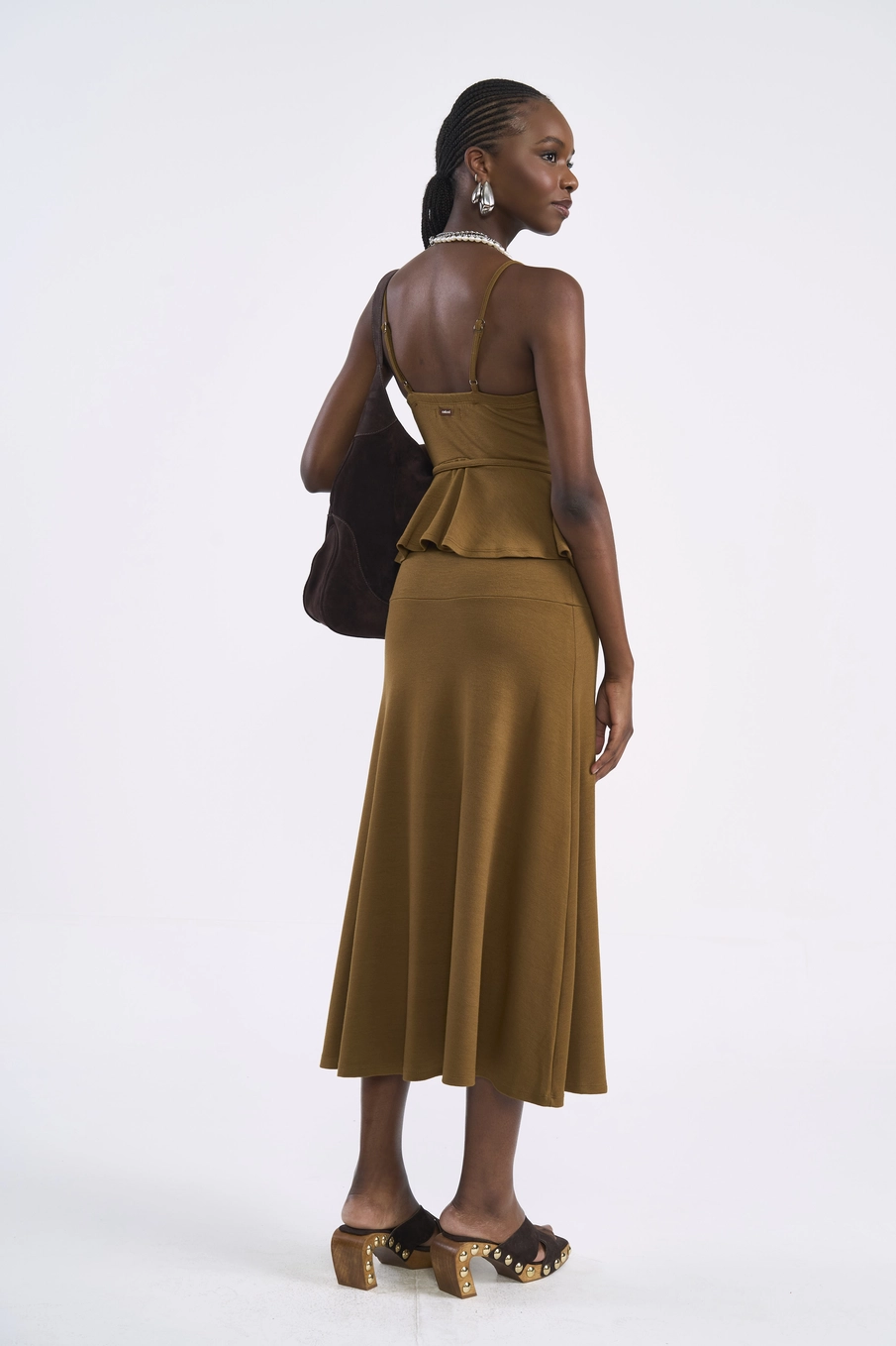 Blusa Cropped Com Peplum Marrom