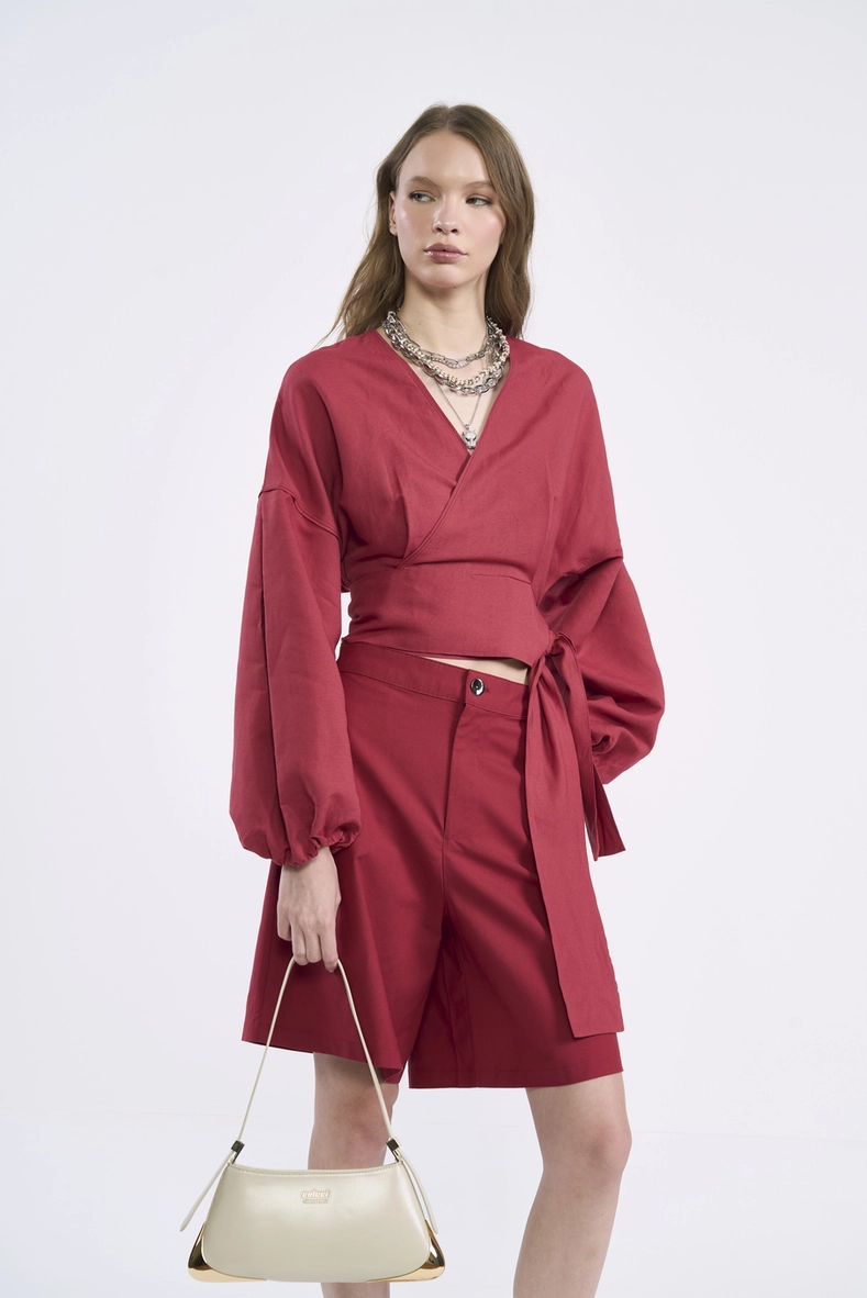 Blusa Cropped Transpassada Com Amarração