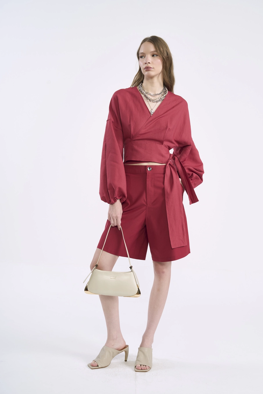 Blusa Cropped Transpassada Com Amarração Vermelho