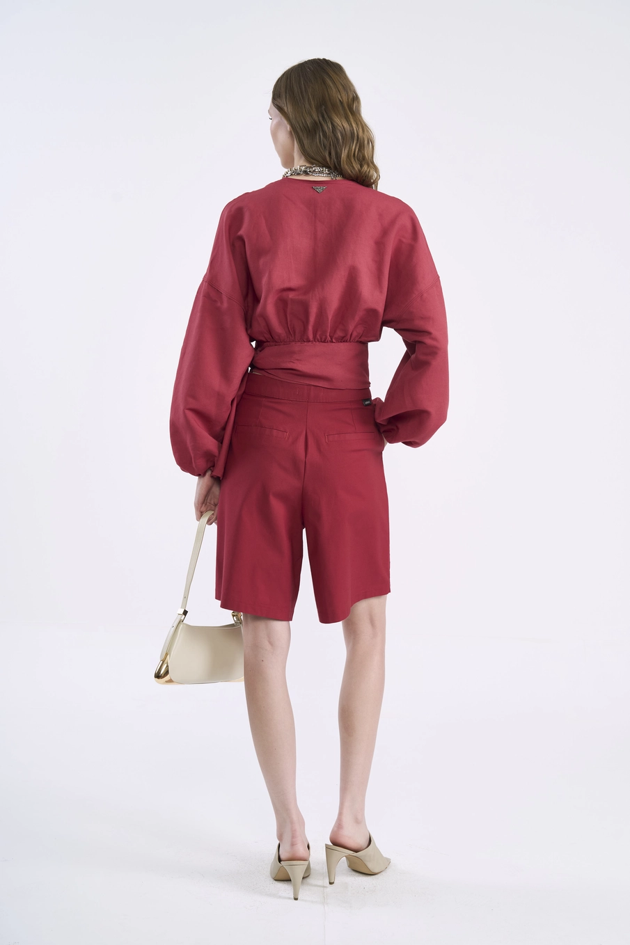 Blusa Cropped Transpassada Com Amarração Vermelho